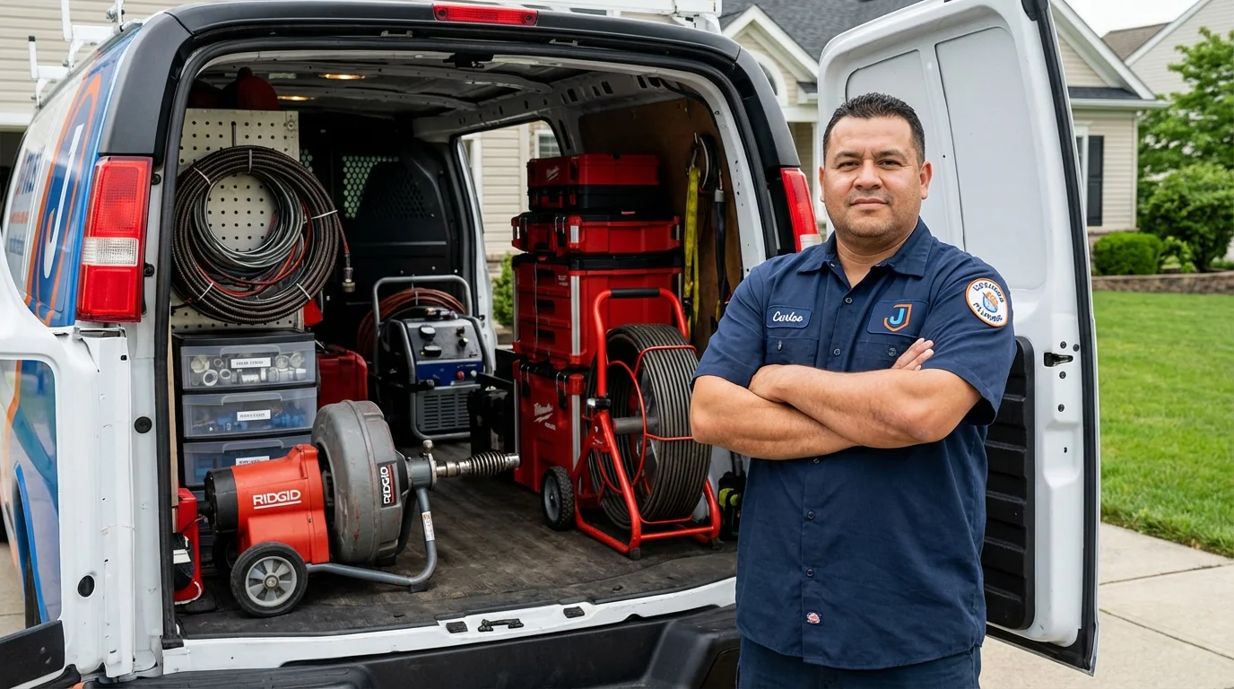 Professional drain cleaning equipment and Johns Plumbing LLC plumber in Lakefield