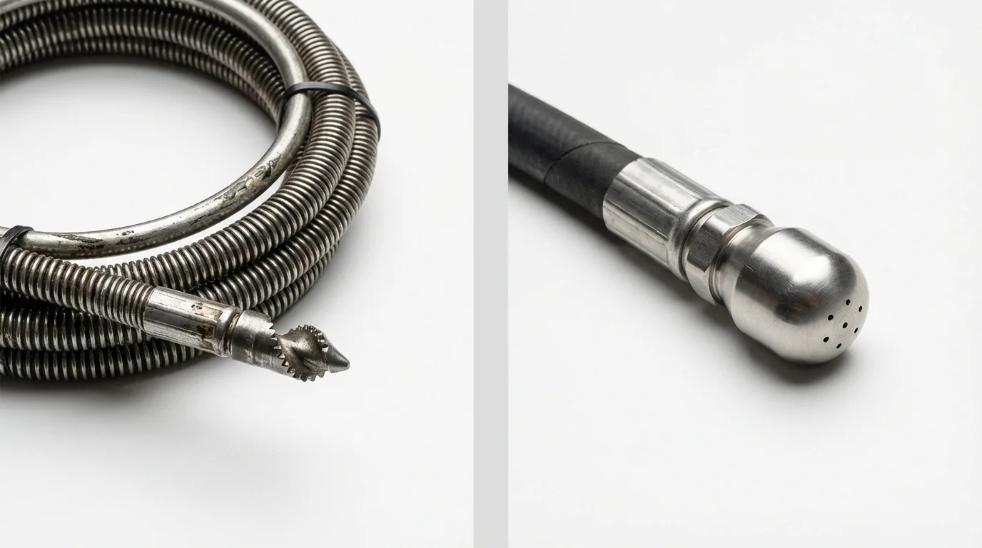 Drain snake cable and hydro jetting nozzle used for drain cleaning in Lakefield, MN