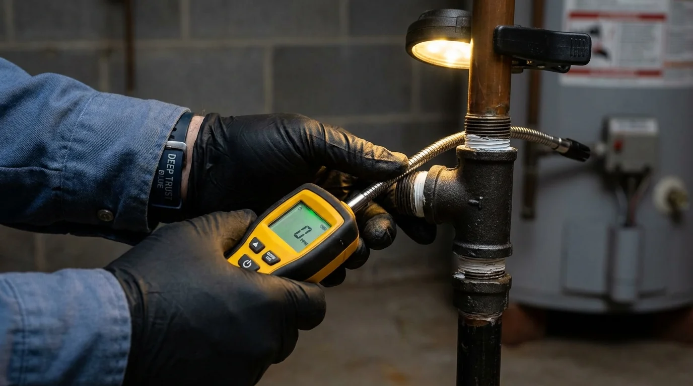 Gas leak detection with electronic sniffer by Johns Plumbing LLC in Lakefield