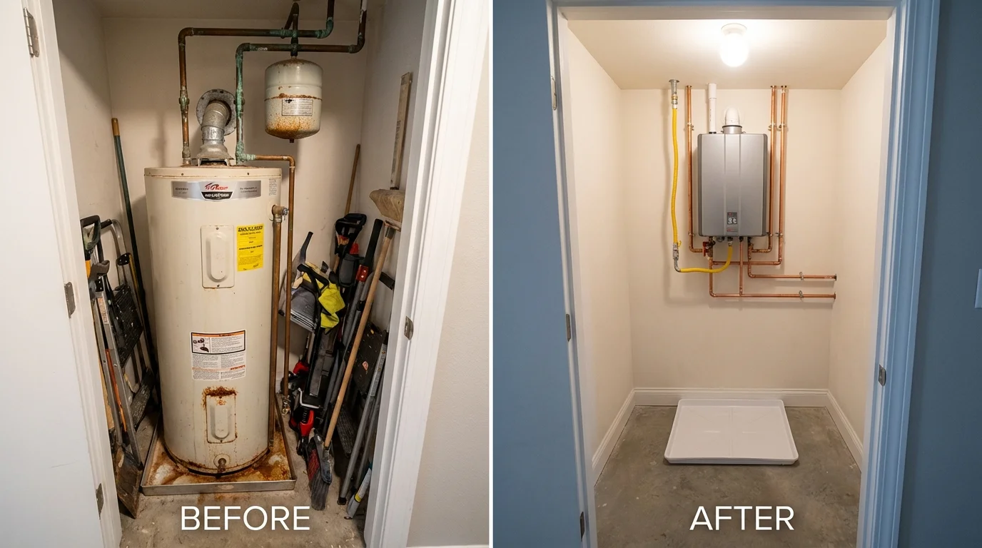 Tank water heater versus wall-mounted tankless unit comparison for Lakefield, MN homeowners